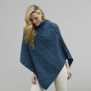 Poncho i merinoull - Mallard Blue