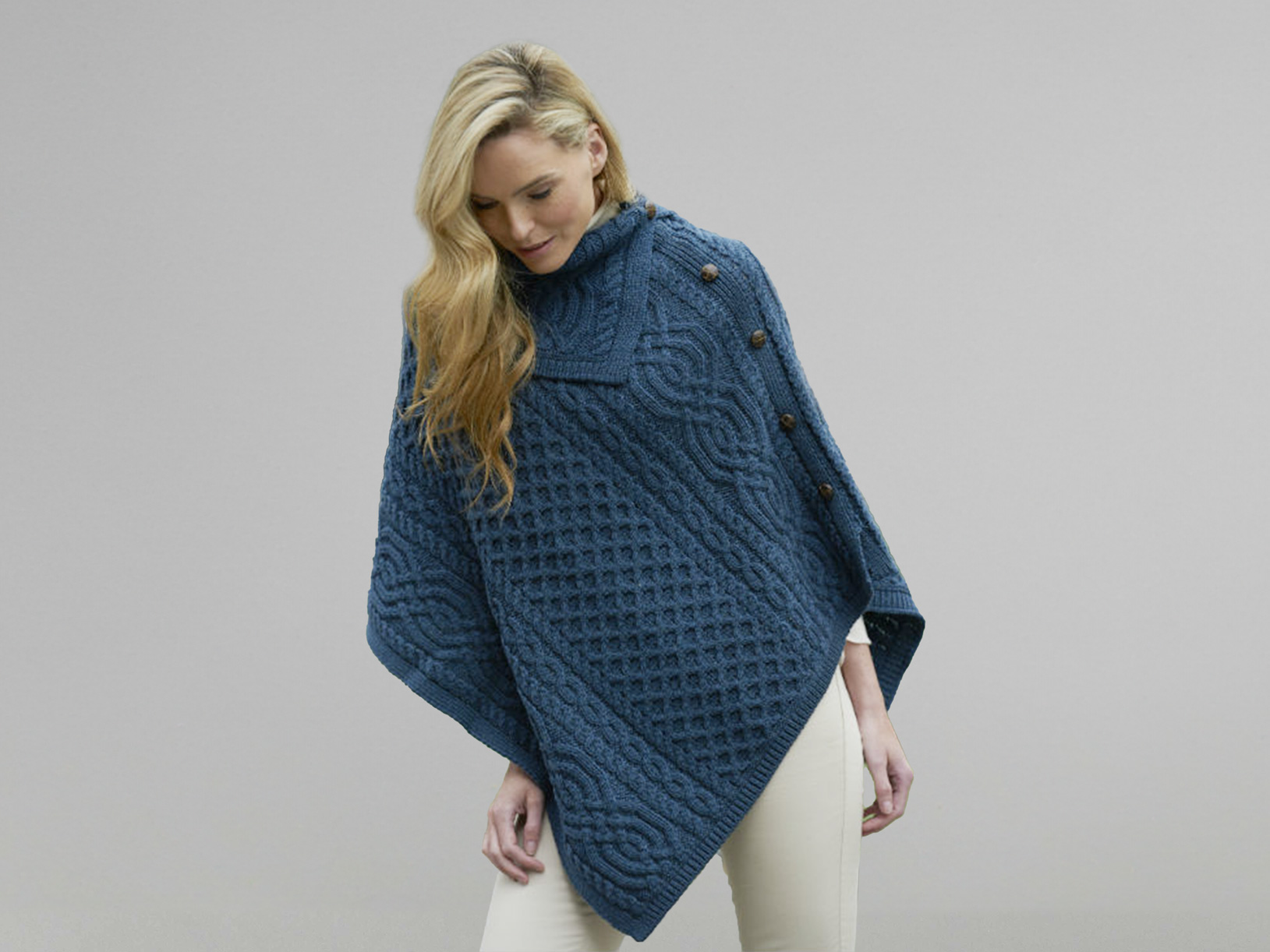 Poncho i merinoull - Mallard Blue