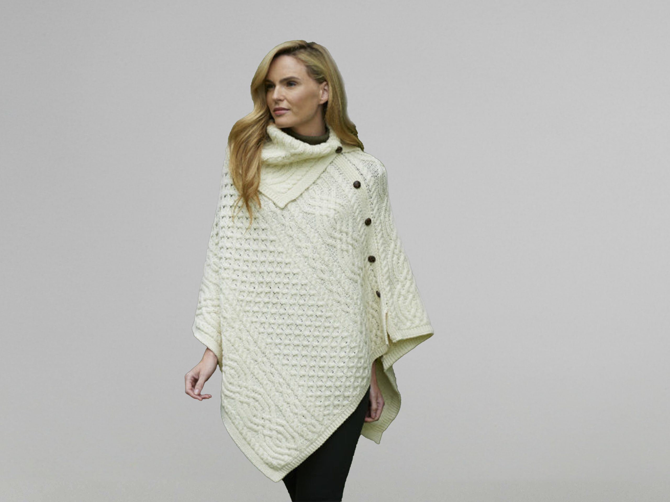 Poncho i merinoull - Natural